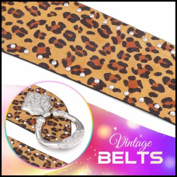 Wide Boho Leather Belt Adjustable Western Vintage Floral Chunky Statement - Picture 7 of 7